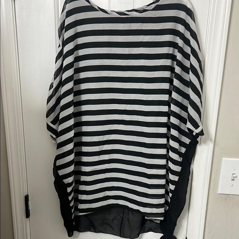 Black and White Striped Poncho Top
